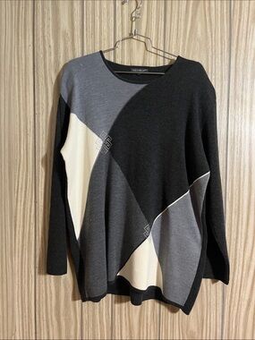Dolce Bella Color-Block Merino Wool Blend Sweater W/ Rhinestones - Size L